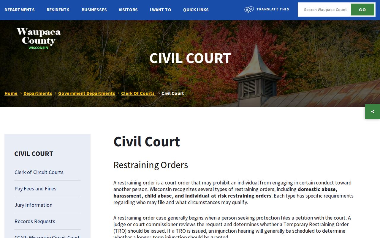 Waupaca County civil docket clerk resources