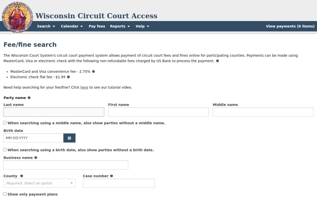 Waupaca County traffic ticket WCCA payment page