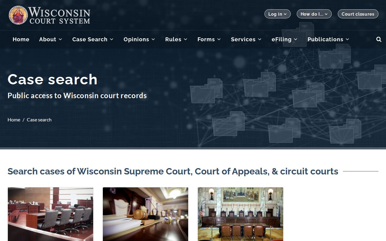 Wisconsin Court System case search page used for Waupaca County court dockets